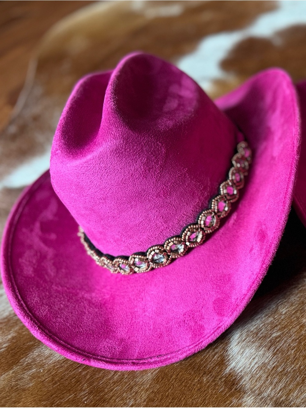 Kids cowboy hat Stylish Hot Pink Suede Western Hat with Decorative Beaded Band